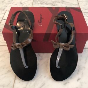 Salvatore Ferragamo Black and Brown Sandals